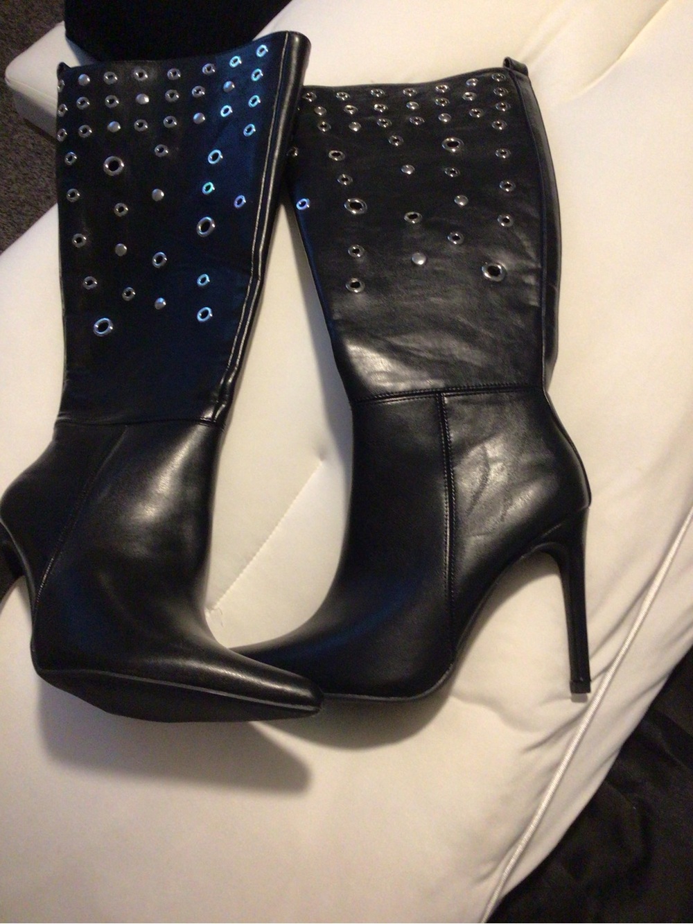 Soda Black Studded Knee-High Stiletto Boots